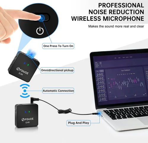 Miniatura 2 de FDUCE UHF - Sistema de micrófono inalámbrico Lavalier para teléfono y cámara, mini micrófono de condensador portátil con clip, micrófono de solapa