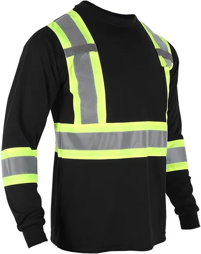 Miniatura 2 de VENDACE Camiseta de trabajo de seguridad de alta visibilidad para hombre, ANSI Clase 2, camisa de manga larga reflectante con bolsillo (negro, 2XL)