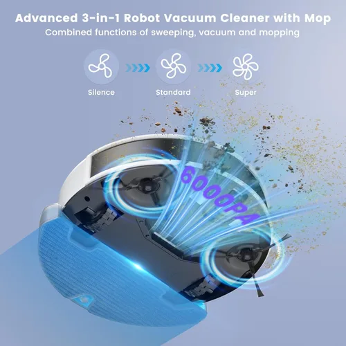 Miniatura 2 de OKP Lidar Robot Aspiradora y Trapeador Combo, 6000Pa Aspiradora Robótica Automática, Mapeo Inteligente, 3.7 pulgadas de Espejo, 150 Min Max, 5G