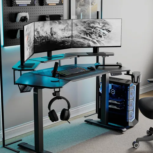 Miniatura 2 de EUREKA ERGONOMIC Aero - Escritorio eléctrico de pie en forma de W de 55 pulgadas, escritorio para juegos de computadora de altura ajustable
