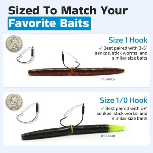 Miniatura 4 de Harmony Fishing - Razor Series Wacky Weedless WG Hooks - Los mejores anzuelos de pesca de lubina para The Wacky Rig y Neko Rig