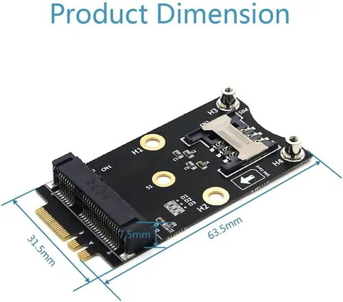 Miniatura 2 de HLT Mini PCI-E a M.2 (NGFF) Llave A/E Adaptador con ranura para tarjeta SIM