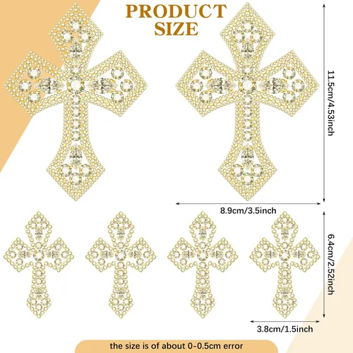 Miniatura 2 de Suncalla 6 piezas de parches de cruz de diamantes de imitación dorados con apliques de cruz de cristal, parches para coser en ropa, bolsos