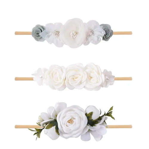 Miniatura 21 de Diadema floral de nailon para bebé, 3 piezas, accesorios para el cabello, regalo para niñas (31#)