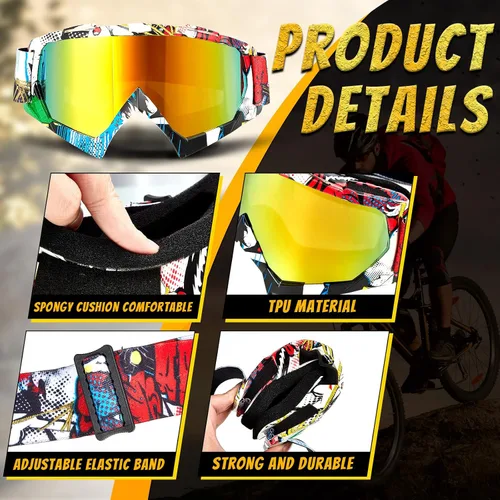 Miniatura 2 de Tallew 4 pares de gafas de motocross para motocicleta, motocross, carreras, ATV, para hombres y mujeres, deportes de potencia y esquí