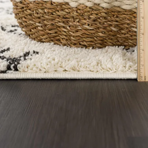 Miniatura 132 de Hauteloom, Duncans - Alfombra de estilo granja de pelo mullido para sala y dormitorio, con borlas - Beige, carbón, gris - 2 pies 7 pulgadas x 7 pies