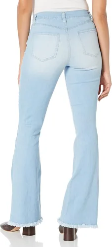 Miniatura 2 de YMI Jeans acampanados de tiro alto para mujer con dobladillo deshilachado, entrepierna larga