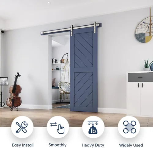 Miniatura 2 de EaseLife Kit de Rieles de Hardware de 5 Pies para Puerta Corredera de Granero de Níquel Cepillado, Polea J Básica, Trabajo Pesado, Se Desliza Suave