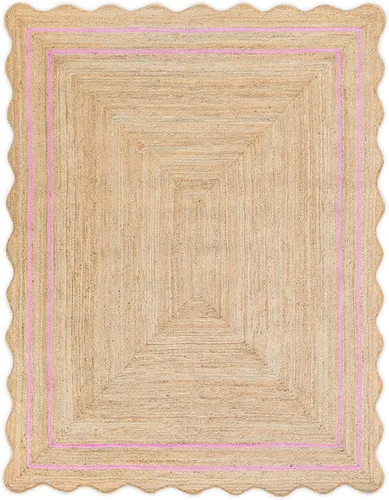 Miniatura 17 de Alfombra de Yute Natural Ondulada Festoneada - Corredor de Entrada Boho, Festón de Granja, Azul Cielo (2'x3')
