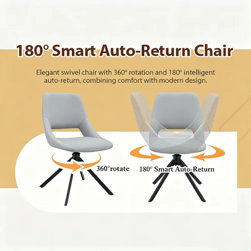 Miniatura 3 de Silla decorativa sin brazos, silla de tocador sin ruedas, juego de 2 sillas de comedor Retorno automático inteligente de 180°, respaldo