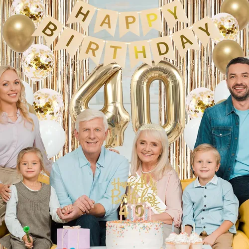 Miniatura 8 de Trgowaul Decoraciones de cumpleaños número 40 para mujer, pancarta, banda y corona, decoración de pastel, globo de número 40, cortinas de flecos