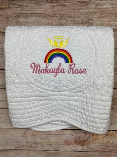 Rainbow Baby Gifts for Miracle Blanket Embroidered Quilt and Keepsake for Baby Girl Milestone Blanket with Name Monogrammed for Baby Shower Presents