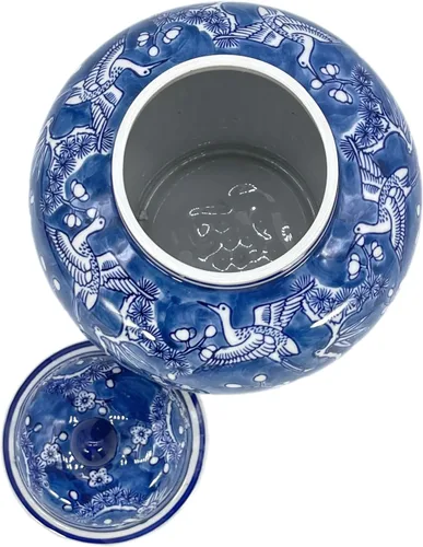 Miniatura 4 de Galt International Tarro chinoiserie de grúa floral azul y blanco de 12 pulgadas con tapa, tarro de jengibre, almacenamiento de té, decorativo