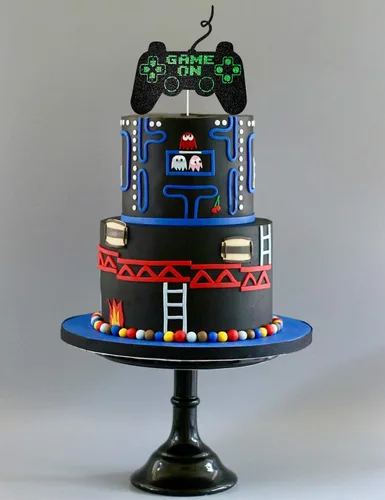 Miniatura 5 de Game On Big Cake Topper – Controlador de videojuegos dorado negro y verde para decoración de pasteles para niños y niños, suministros de fiesta