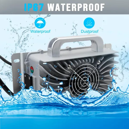 Miniatura 3 de Cargador de batería a bordo de litio de 43.8 V 20 A para batería LiFePO4 de 36 V (38.4 V) 12S, cargador inteligente impermeable IP67 para carrito
