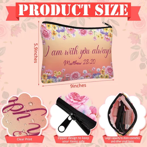 Miniatura 3 de Pinkunn - 16 bolsas de maquillaje de lona, regalos a granel para mujeres, bolsa de cosméticos inspiradores cristianos religiosos con cremallera