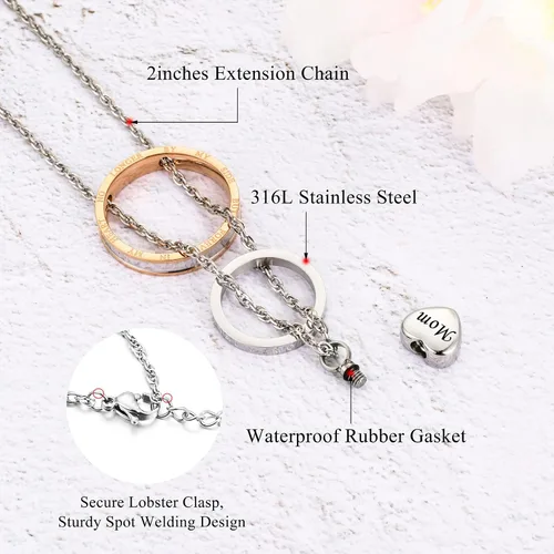 Miniatura 70 de XIUDA Collar de urna de cremación para cenizas, recuerdo tallado con recuerdo eterno de acero inoxidable, joyería conmemorativa para cenizas