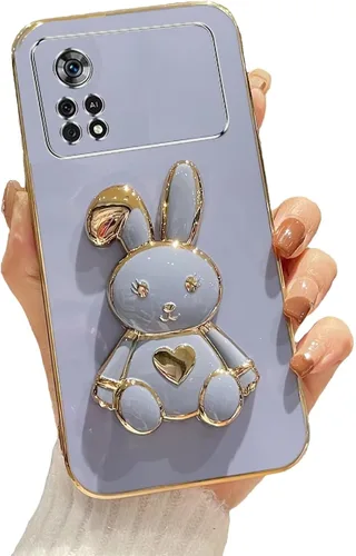 Miniatura 102 de Estuche con soporte de conejo de corazón para Xiaomi Redmi Note 10S, galvanizado suave TPU protector delgado a prueba de golpes con lindo conejito