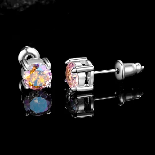 Miniatura 2 de Aretes de titanio con circonita cúbica especial de arcoíris, hipoalergénicos para orejas sensibles