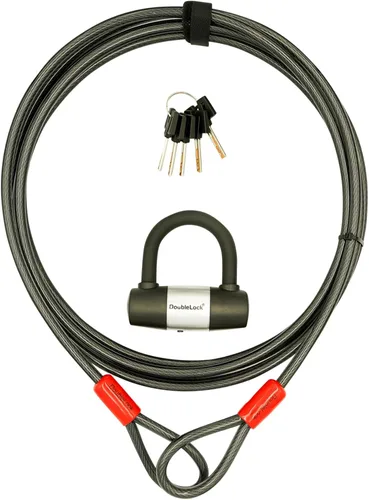 DoubleLock Tiger-Shark - Paquete de cable de 16 pies y cerradura de grillete de alta resistencia con cable de acero sin bobina de 0.394 in de grosor