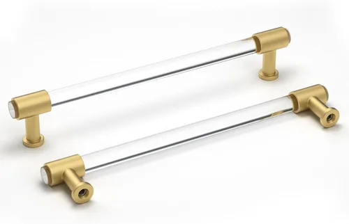 Miniatura 9 de Goldenwarm Paquete de 10 Pomos Dorados para Gabinete de Acrílico, Pomos para Cajones Decorativos de Acrílico Transparente en Forma de T, Herrajes