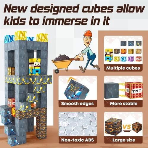 Miniatura 4 de Bloques Magnéticos - Construye Mi Mundo Magnético Edición Espada, Espada de Mina, Cavernas, Bloques de Construcción Magnéticos, Juguetes de Espada