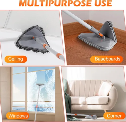 Miniatura 6 de Limpiador de pared con mango largo de 82 pulgadas, limpiador de pared, herramienta de limpieza con 4 almohadillas de microfibra de felpilla