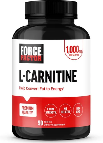 Force Factor Suplemento de L-carnitina, L Carnitina Tartrato de 1000 mg cápsulas para convertir la grasa en energía, apoyar la recuperación muscular