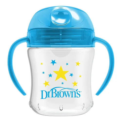 Miniatura 7 de Dr. Brown's Milestones - Vaso entrenador con boquilla suave y asas, color azul estrella, sin BPA, 6 oz/180 mL, a partir de 6 meses