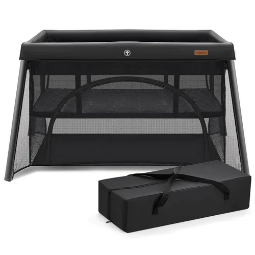 HARPPA Cuna de viaje con colchón cómodo, cuna portátil ligera que no requiere montaje, paquete plegable y juego para bebés y niños pequeños, patio