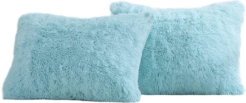 Reafort Juego de 2 fundas de almohada estándar de pelo largo de lujo, piel sintética de 20 x 26 pulgadas con cierre de sobre (funda estándar de 20 x