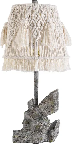 Miniatura 4 de Lámpara de escritorio retro de 24 pulgadas de alto con pantalla de macramé de cuerda de algodón bohemia y base de resina hecha a mano, lámpara