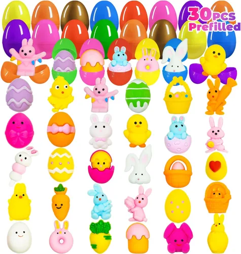 Miniatura 9 de 24 huevos de Pascua prellenados con juguetes esponjosos Mochi, huevos de plástico rellenos de Mochi Squishies para los sufrimientos de la cesta