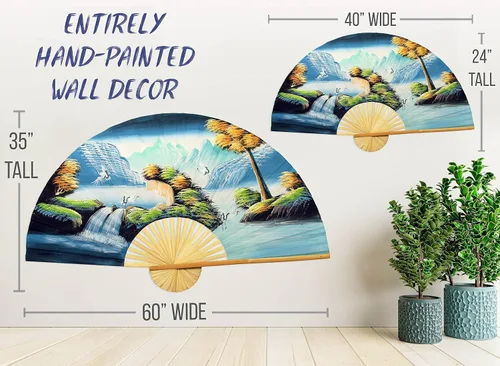 Miniatura 4 de Abanico de pared plegable gigante chino pintado a mano, arte decorativo decorativo de pared, pintura acrílica original hecha a mano sobre un marco