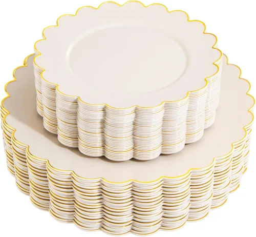 Miniatura 17 de LIYH - 120 platos de plástico azul bebé con borde dorado, platos desechables de plástico azul claro, incluye 60 platos llanos de 10.25 pulgadas y 60