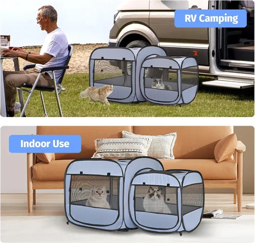 Miniatura 9 de EighteenTek® Corralito portátil 2 en 1 para gatos (puertas delanteras), corralito desplegable para gatitos, sin montaje, cajas de tienda de campaña