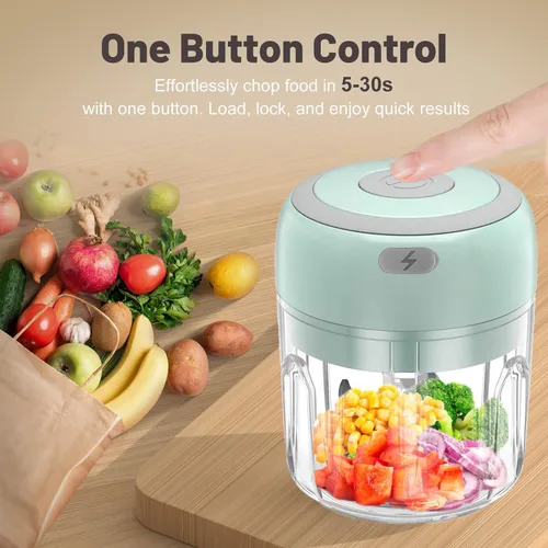 Miniatura 6 de Mini picadora eléctrica de ajo y procesador de alimentos con cuchara y cepillo, licuadora portátil de verduras inalámbrica de 2 tazas, picadora