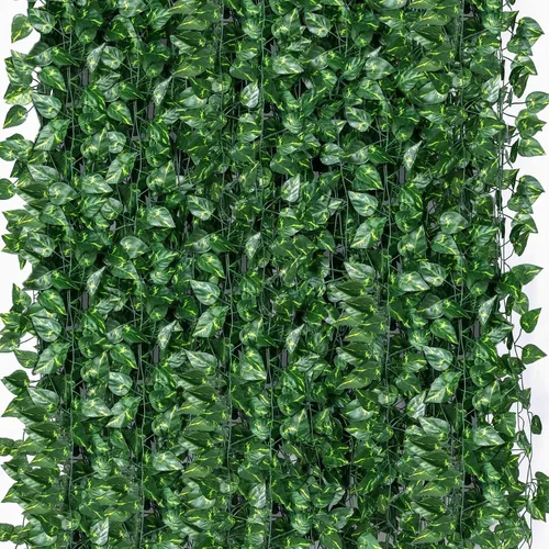 Miniatura 6 de Paquete de 48 guirnaldas colgantes de vegetación falsa de 360 pies, plantas de hojas de hiedra, hojas de vid, follaje de flores falsas