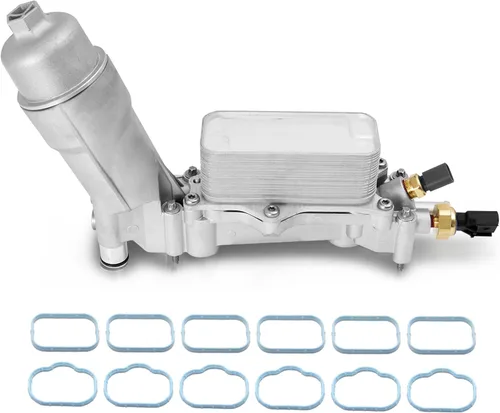 926-959 Kit de carcasa de filtro de aceite de motor de aluminio completo con enfriador de aceite con juntas y sensores Compatible con 2017-2018 Tapa