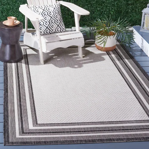 Miniatura 13 de SAFAVIEH Alfombra lavable al aire libre Courtyard Collection – 4' x 5'7", beige oscuro y beige, no desprende pelusa y fácil de limpiar, ideal