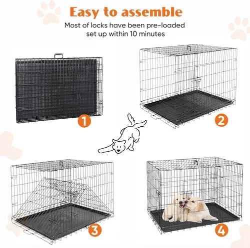 Miniatura 5 de Sweetcrispy Jaula para perros de 36 pulgadas, jaulas medianas de doble puerta plegable de alambre de metal con bandeja de plástico a prueba