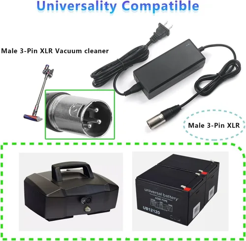 Miniatura 2 de Reemplazo del cargador XLR de 3 pines de 29.4V2A para carga de batería de litio y carga de aspiradora, cargador de batería 12Ah