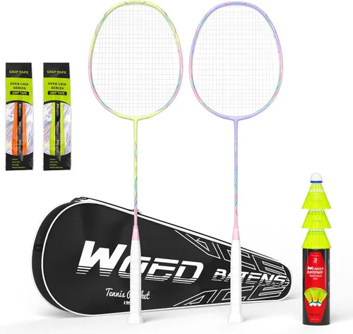Miniatura 10 de Raquetas de bádminton profesionales de fibra de carbono para patios traseros y gimnasio Paquete de 2 piezas