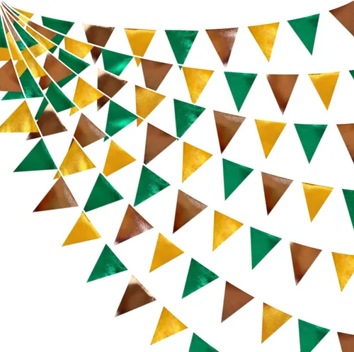 Miniatura 12 de Decoración de fiesta iridiscente de 33 pies, tela holográfica, banderín triangular, banderín de algodón, guirnalda de banderines para cumpleaños