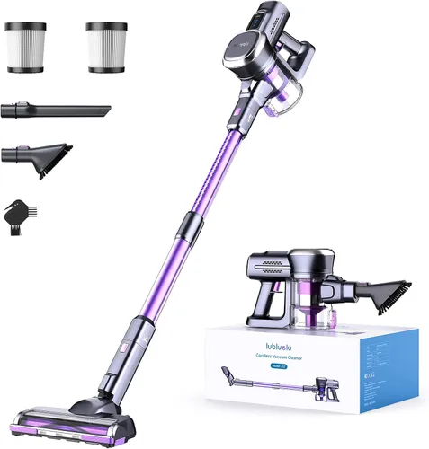 Lubluelu Aspiradora inalámbrica, aspiradora de palo recargable inalámbrica con motor sin escobillas ligero de 235W, diseño autoportante y manual