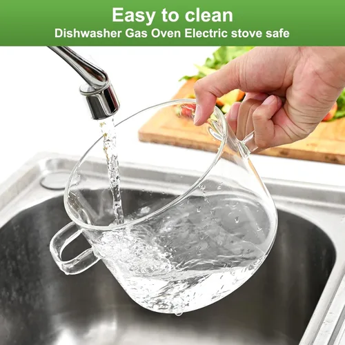 Miniatura 4 de Ollas de vidrio para cocinar en la estufa, olla a fuego lento de 1.5L/50 onzas con tapa, alto borosilicato, olla de vidrio de seguridad resistente