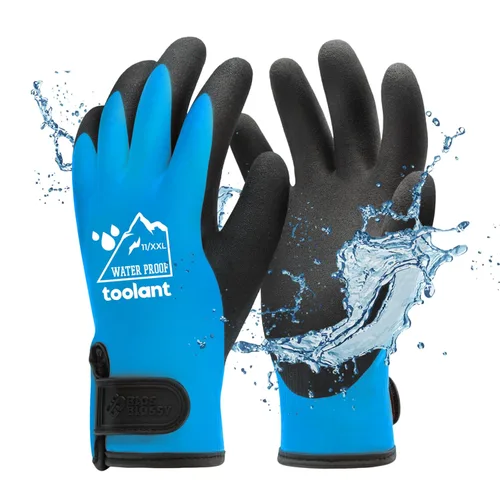 Miniatura 39 de Guantes impermeables para hombres y mujeres, guantes para congelador con agarre, doble recubrimiento de nitrilo para repelente extremo al aceite