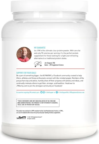 Miniatura 5 de JYM Supplement Science Iso JYM Bombsicle, 90 calorías, 100% aislado de proteína de suero de leche, cero grasa, cero azúcares, mezclas transparentes