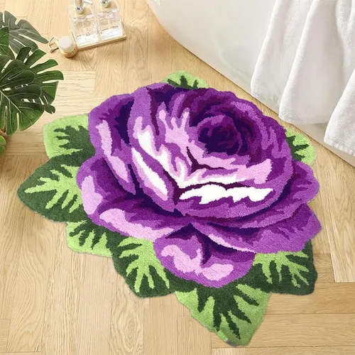 Miniatura 27 de Alfombrilla Abreeze con 4 rosas, alfombrillas con diseño de flores azul, hecha a mano, antideslizante (no se desliza), alfombrilla moderna, de puede