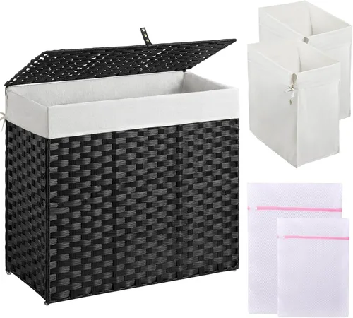 Miniatura 17 de Greenstell Cesta de ropa sucia con tapa, cesta de ropa de 60L con 2 bolsas de forro extraíbles y 2 bolsas de malla para lavandería, cesta de ropa